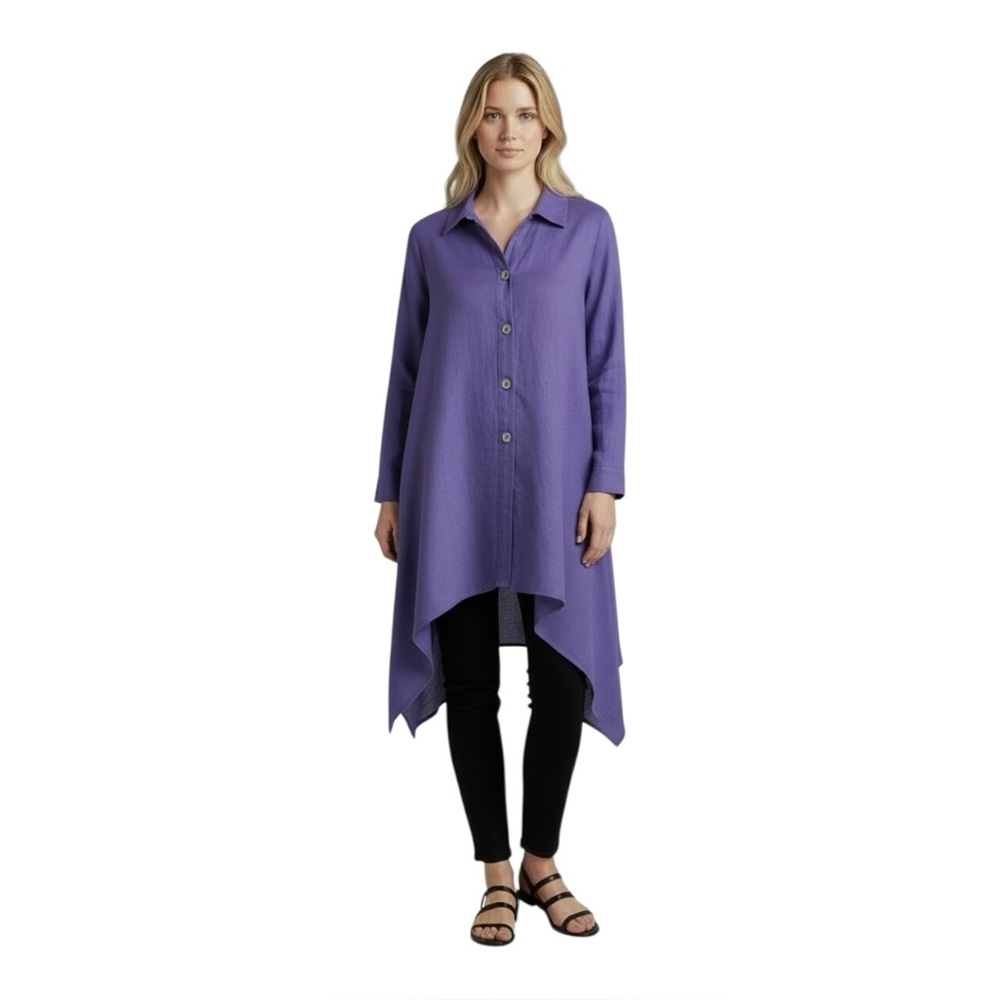 West Love Los Angeles Linen Lagenlook Artsy Minimalist High Low Tunic Shirt